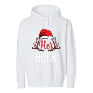 Her Buck His Doe Couples Matching Merry Christmas Garment-Dyed Fleece Hoodie