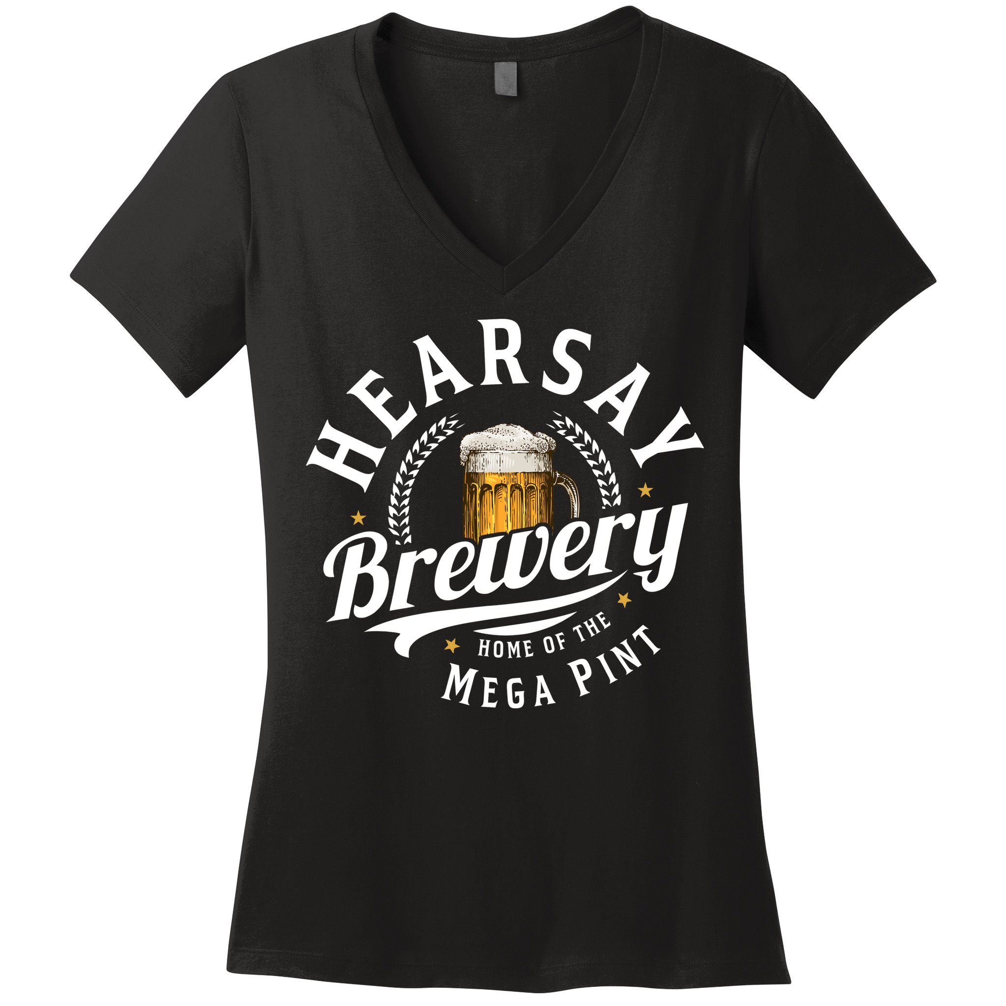 Hearsay Brewery Home Of The Mega Pint Beer Funny Women's V-Neck T-Shirt