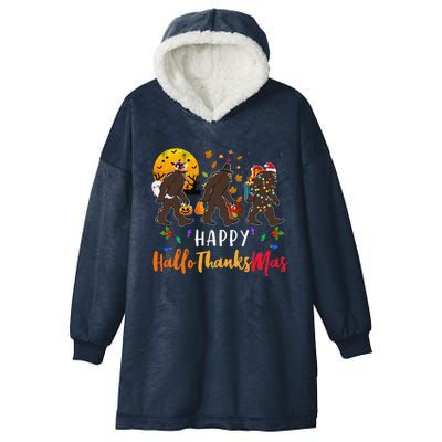 Hallothanksmas Bigfoot Halloween Thanksgiving Christmas Hooded Wearable Blanket