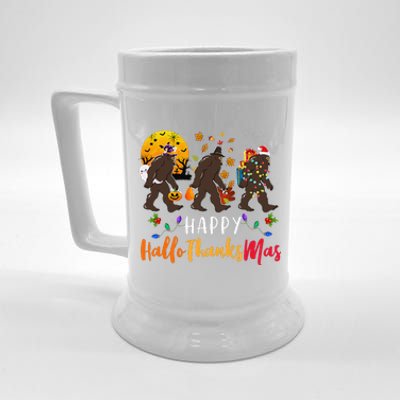 Hallothanksmas Bigfoot Halloween Thanksgiving Christmas Beer Stein