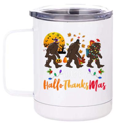 Hallothanksmas Bigfoot Halloween Thanksgiving Christmas 12 oz Stainless Steel Tumbler Cup