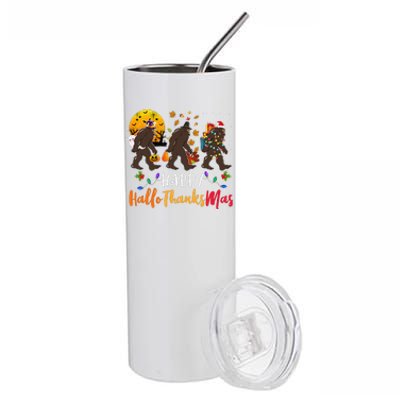 Hallothanksmas Bigfoot Halloween Thanksgiving Christmas Stainless Steel Tumbler