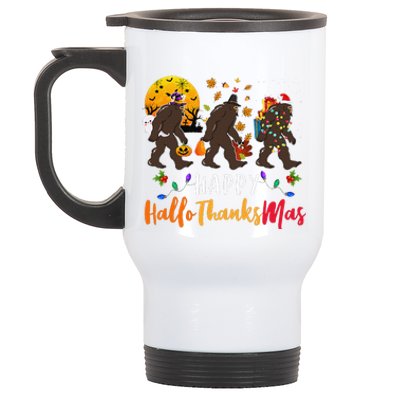 Hallothanksmas Bigfoot Halloween Thanksgiving Christmas Stainless Steel Travel Mug