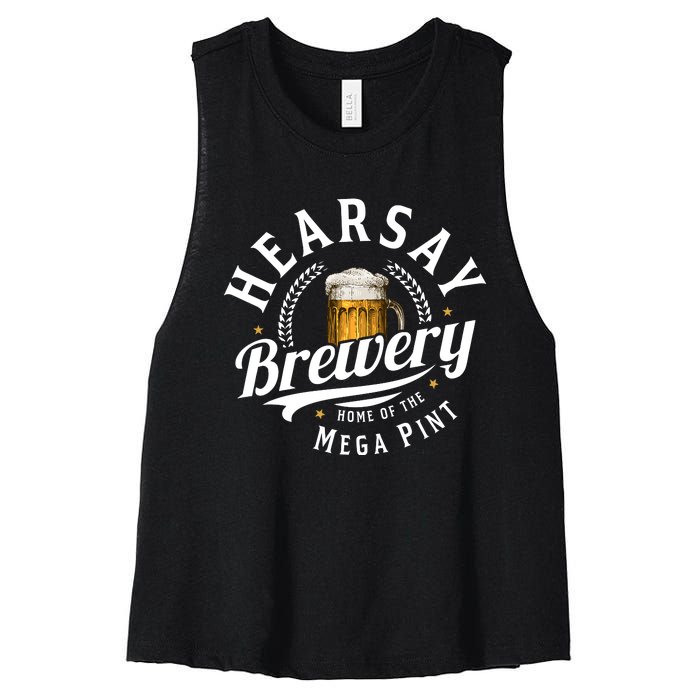 Hearsay Brewery Home Of The Mega Pint Beer Funny Johnny Depp Women's Racerback Cropped Tank