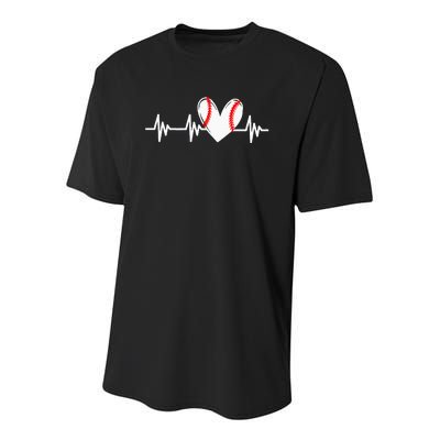 Heart Baseball Heartbeat Love Youth Performance Sprint T-Shirt