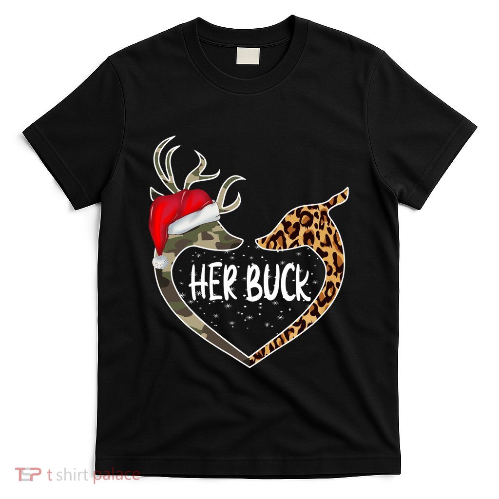 Her Buck His Doe Reindeer Christmas Funny Matching Couples T-Shirt