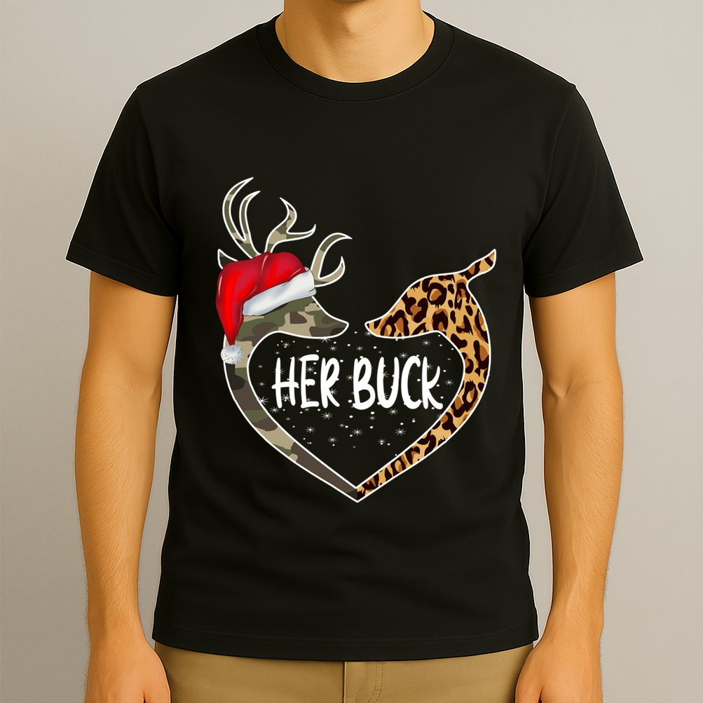 Her Buck His Doe Reindeer Christmas Funny Matching Couples T-Shirt