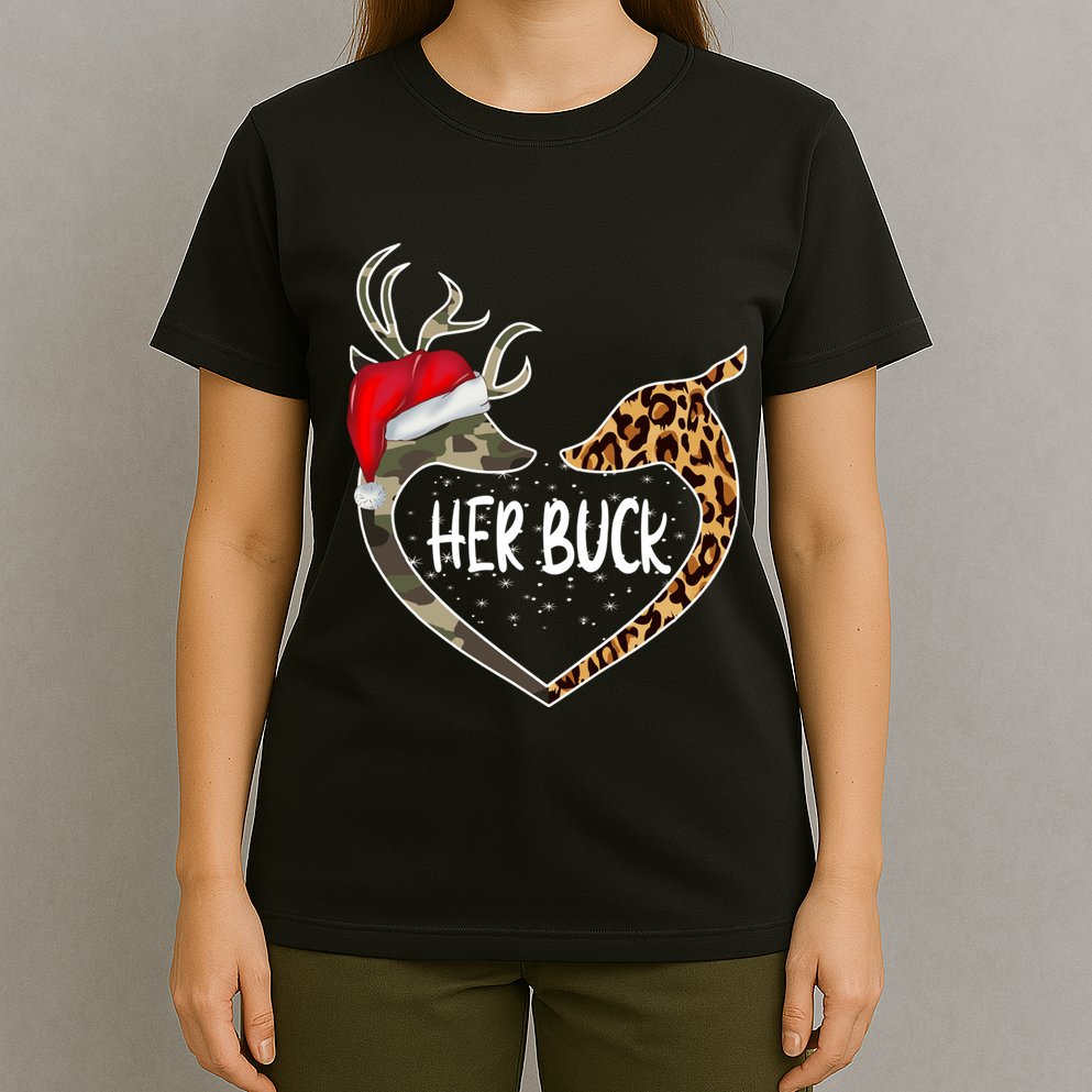 Her Buck His Doe Reindeer Christmas Funny Matching Couples T-Shirt