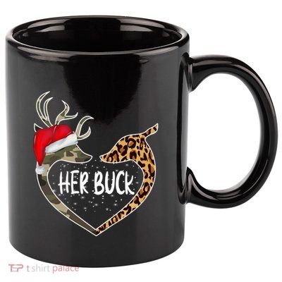 Her Buck His Doe Reindeer Christmas Funny Matching Couples 11oz C Handle Ceramic Mug
