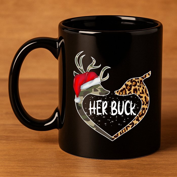 Her Buck His Doe Reindeer Christmas Funny Matching Couples 11oz C Handle Ceramic Mug
