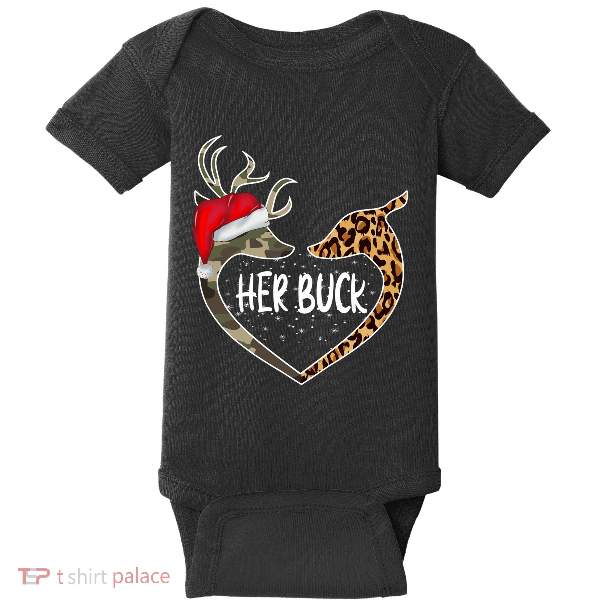 Her Buck His Doe Reindeer Christmas Funny Matching Couples Baby Bodysuit