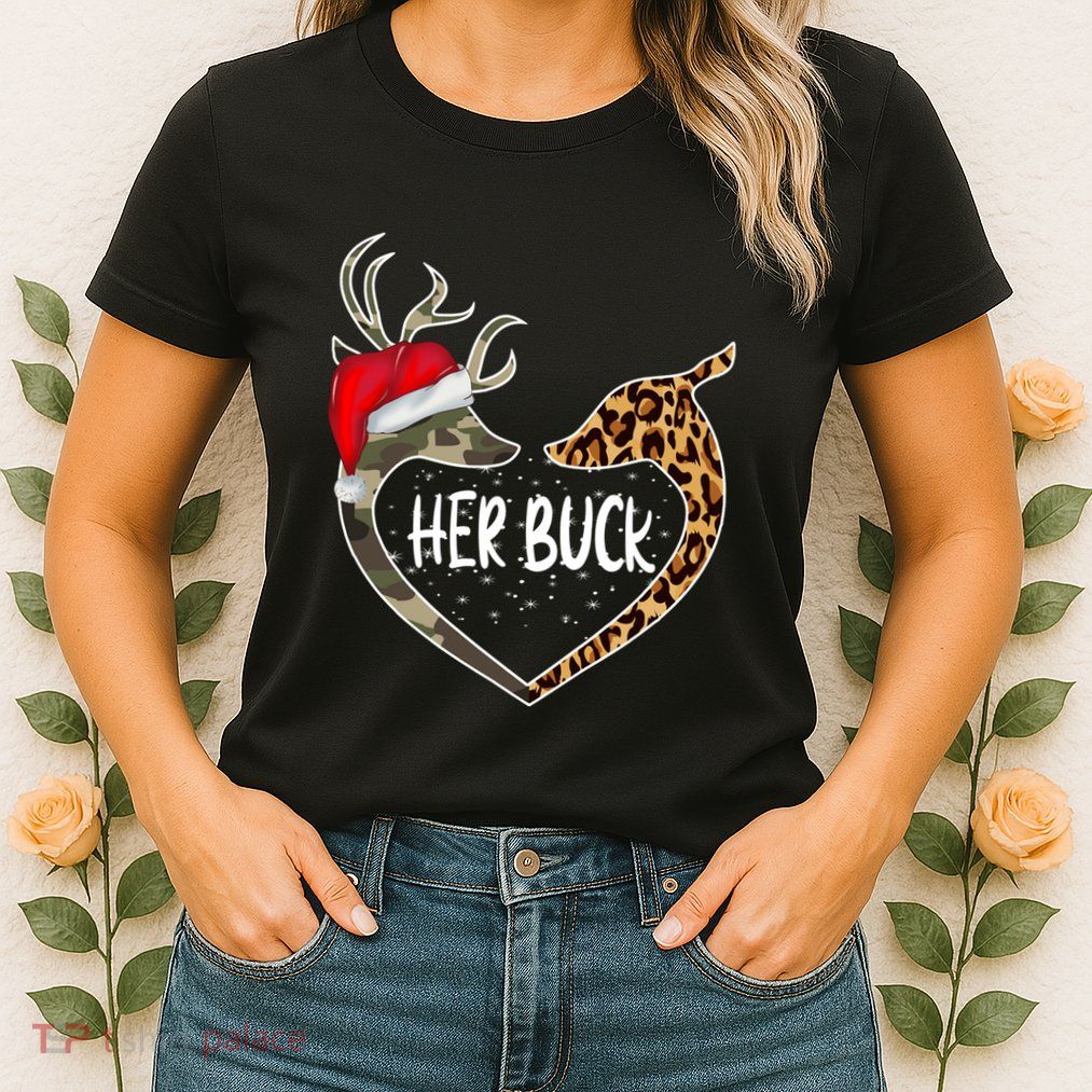 Her Buck His Doe Reindeer Christmas Funny Matching Couples Womens T-Shirt