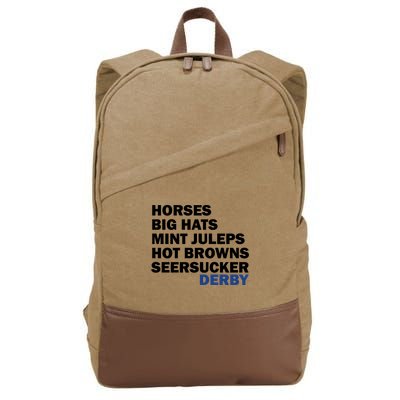 Horses Big Hats Mint Juleps Hot Browns Seersucker Derby Cute Gift Cotton Canvas Backpack