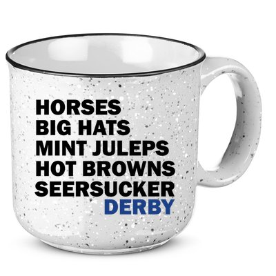 Horses Big Hats Mint Juleps Hot Browns Seersucker Derby Cute Gift 15oz Campfire Ceramic Mug
