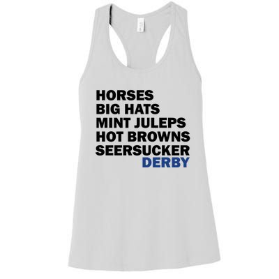 Horses Big Hats Mint Juleps Hot Browns Seersucker Derby Cute Gift Women's Racerback Tank