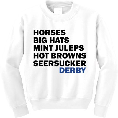 Horses Big Hats Mint Juleps Hot Browns Seersucker Derby Cute Gift Kids Sweatshirt
