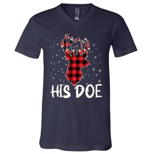 Her Buck His Doe Reindeer Christmas Matching Couples Christmas V-Neck T-Shirt