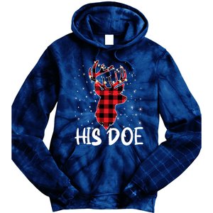 Her Buck His Doe Reindeer Christmas Matching Couples Christmas Tie Dye Hoodie