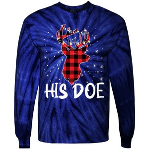 Her Buck His Doe Reindeer Christmas Matching Couples Christmas Tie-Dye Long Sleeve Shirt