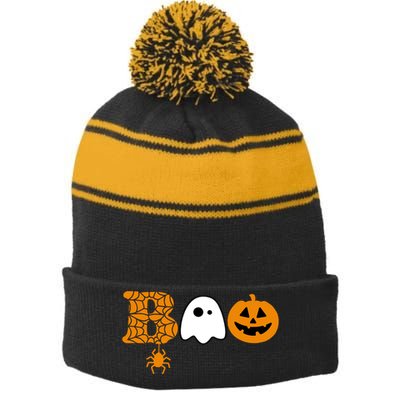 Halloween Boo Halloween Ghost Pumpkin Stripe Pom Pom Beanie