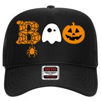 Halloween Boo Halloween Ghost Pumpkin High Crown Mesh Back Trucker Hat