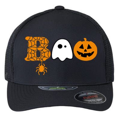 Halloween Boo Halloween Ghost Pumpkin Flexfit Unipanel Trucker Cap