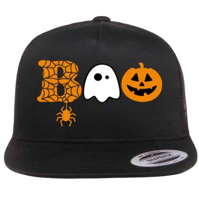 Halloween Boo Halloween Ghost Pumpkin Flat Bill Trucker Hat