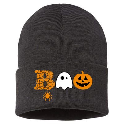 Halloween Boo Halloween Ghost Pumpkin Sustainable Knit Beanie