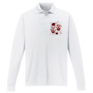 Help Bloody Halloween Costume Blood Matching Performance Long Sleeve Polo