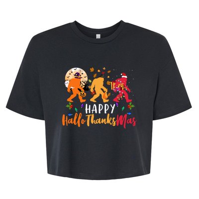 Hallothanksmas Bigfoot Halloween Thanksgiving Christmas Bella+Canvas Jersey Crop Tee