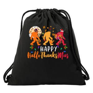 Hallothanksmas Bigfoot Halloween Thanksgiving Christmas Drawstring Bag