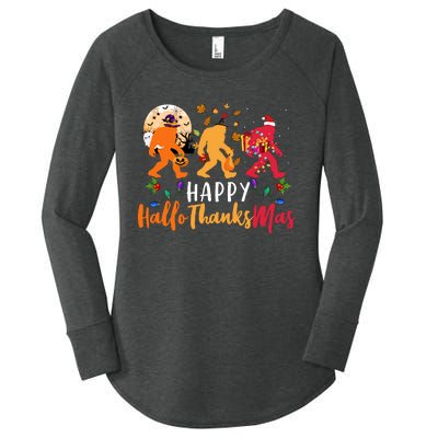 Hallothanksmas Bigfoot Halloween Thanksgiving Christmas Women's Perfect Tri Tunic Long Sleeve Shirt