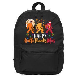 Hallothanksmas Bigfoot Halloween Thanksgiving Christmas 16 in Basic Backpack