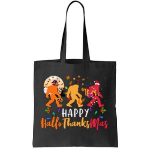 Hallothanksmas Bigfoot Halloween Thanksgiving Christmas Tote Bag