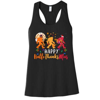 Hallothanksmas Bigfoot Halloween Thanksgiving Christmas Women's Racerback Tank