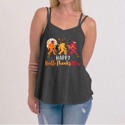 Hallothanksmas Bigfoot Halloween Thanksgiving Christmas Women's Strappy Tank