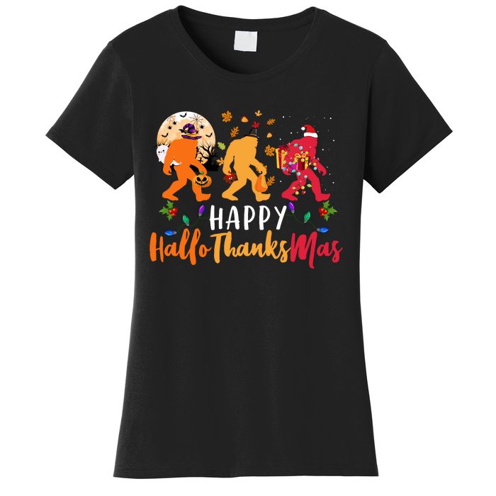 Hallothanksmas Bigfoot Halloween Thanksgiving Christmas Women's T-Shirt