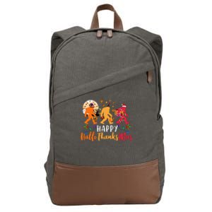 Hallothanksmas Bigfoot Halloween Thanksgiving Christmas Cotton Canvas Backpack