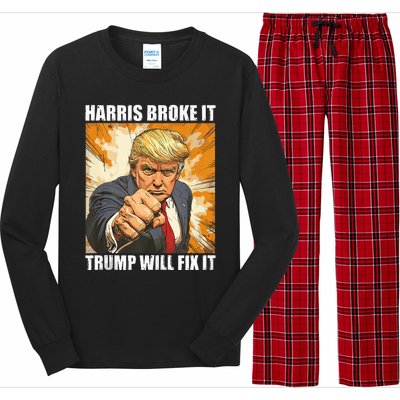 Harris Broke It Trump Will Fix It Donald Trump Long Sleeve Pajama Set