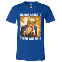 Harris Broke It Trump Will Fix It Donald Trump V-Neck T-Shirt