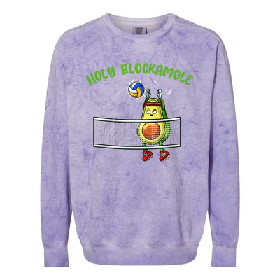 Holy Blockamole I Volleyball Avocado Food Lover Funny Colorblast Crewneck Sweatshirt