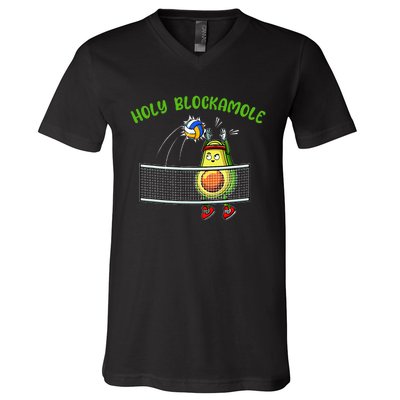 Holy Blockamole I Volleyball Avocado Food Lover Funny V-Neck T-Shirt