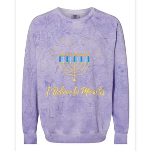 Hanukkah Believe In Miracles Menorah Lit Jewish Faith Latke Colorblast Crewneck Sweatshirt