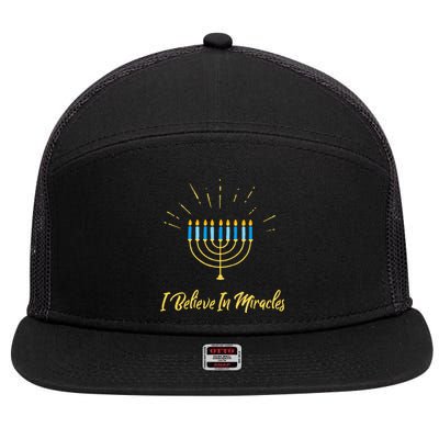 Hanukkah Believe In Miracles Menorah Lit Jewish Faith Latke 7 Panel Mesh Trucker Snapback Hat