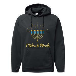 Hanukkah Believe In Miracles Menorah Lit Jewish Faith Latke Performance Fleece Hoodie