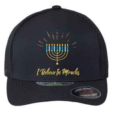 Hanukkah Believe In Miracles Menorah Lit Jewish Faith Latke Flexfit Unipanel Trucker Cap