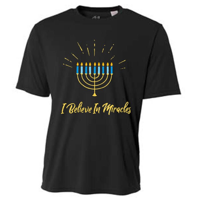 Hanukkah Believe In Miracles Menorah Lit Jewish Faith Latke Cooling Performance Crew T-Shirt