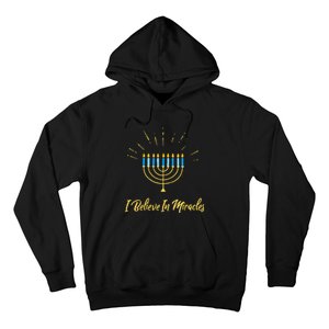 Hanukkah Believe In Miracles Menorah Lit Jewish Faith Latke Hoodie