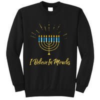 Hanukkah Believe In Miracles Menorah Lit Jewish Faith Latke Sweatshirt