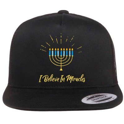 Hanukkah Believe In Miracles Menorah Lit Jewish Faith Latke Flat Bill Trucker Hat